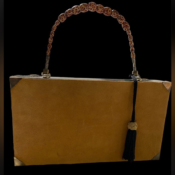 One of a kind tasseled , beaded handle cigar box purse - Picture 4 of 9